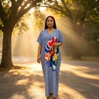 26 Grandes Robes amples en polyester pour femmes, grandes tailles, à manches longues ou courtes, décontractées, à rayures, avec broderie ballon, vente en gros, vêtements d'exportation