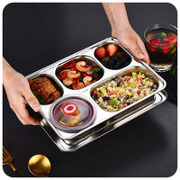 Plateau de service rectangulaire en acier inoxydable 304 avec compartiments et couvercle pour restauration rapide - Vente en gros