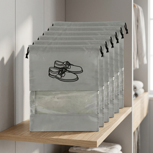 Housse de chaussures réutilisable en coton gris personnalisable avec fermeture à nouer, sac à chaussures durable pour le shopping, sac anti-poussière écologique pour chaussures - Product Image 3