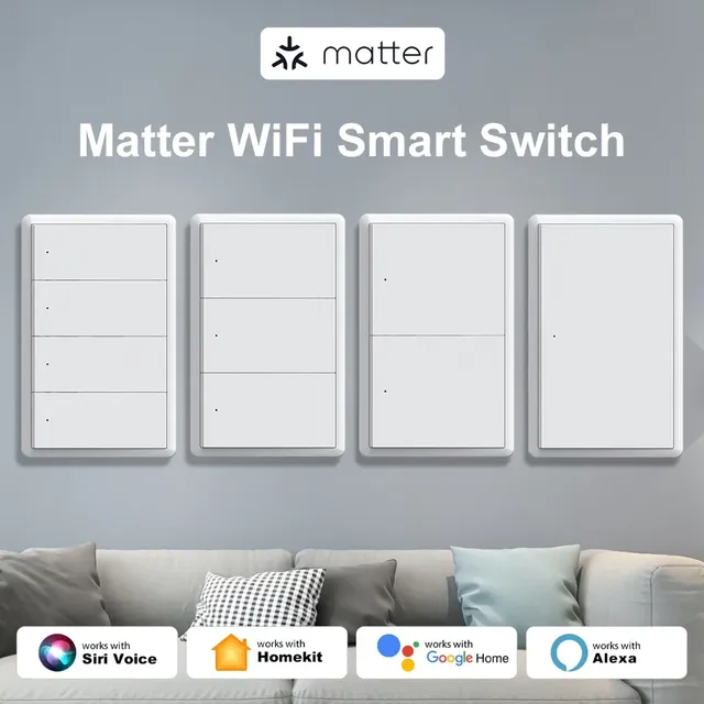 Tuya Matter WiFi Smart Wall Light Switch 1 2 3 4 Gangs Neutral Wire Push Physical Homekit App