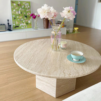 Table basse ronde en travertin naturel, style moderne et simple, pour salon, chambre, hôtel, villa, par Cammy Stone