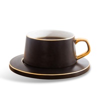 9 oz personnalisé poignée en or élégant d'hôtel de café cappuccino en céramique café tasse à café et soucoupe ensemble avec cuillère en acier