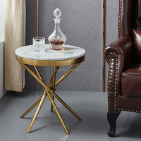 Bon prix table d'appoint pour salon, hôtel, maison, base en acier inoxydable plaqué or avec plateau en marbre, petite table d'appoint, mobilier d'intérieur