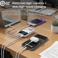Banco de Energía Portátil de 20000mAh, Carga Rápida PD de 45W, Cables Tipo-C e IOS Integrados, Pantalla LED, Cargador de Batería Externa para Laptop