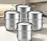 Casserole de cuisine écologique non toxique en acier inoxydable avec base multicouche encapsulée et couvercle en verre trempé