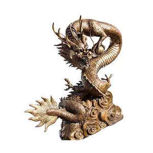 Decoração de jardim metal chinês bronze dragão fengshui estátua do dragão escultura