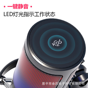 ไมโครโฟนสำหรับการถ่ายทอดสดเครื่องควบแน่นสำหรับเล่นเกม USB RGB สีสันสดใสมีไมโครโฟนสำหรับบันทึกคาราโอเกะคอมพิวเตอร์ - Product Image 3