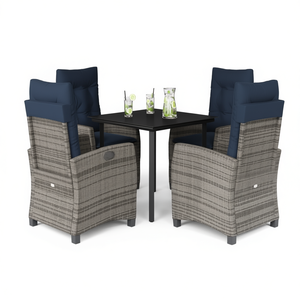 Ensemble de salle à manger de jardin en rotin gris avec accoudoirs réglables, 4 places, mobilier d'extérieur, style contemporain - Product Image 1