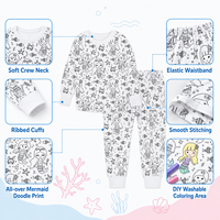 Conjunto de Pijama para Niñas Personalizable con Estampado de Sirena, Manga Larga, Ropa de Dormir Infantil con Marcadores de Tela, OEM ODM