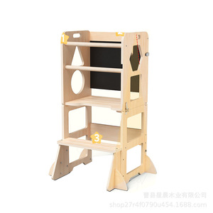 Solid Wood <b>Toddler</b> Kitchen <b>Step</b> <b>Stool</b> With Blackboard Foldable Learning Tower 43x32x88cm Pine Material For Kids - Product Image 5