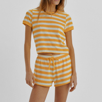 Ensemble 2 pièces loungewear pour femme : T-shirt rayé oversize à manches courtes et short, personnalisable avec logo, vente en gros
