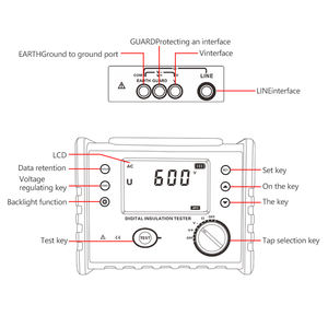 FR3025E Mesureur de résistance d'isolement numérique Testeur d'ohms Mégohmmètre 5000V avec affichage numérique - Product Image 6