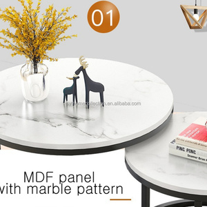 Ensemble de tables basses rondes modernes minimalistes et peu encombrantes avec plateau en MDF <span class=keywords><strong>effet</strong></span> <span class=keywords><strong>marbre</strong></span> et tables gigognes à structure en fer pour salon - Product Image 4