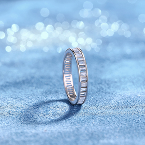 S925 Sterling <strong>Silver</strong> Baguette Cut CZ <strong>Eternity</strong> <strong>Ring</strong> for Women Full Paved Cubic Zirconia Tennis Band Fashion Jewelry Gift - Product Image 3