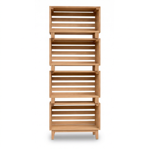 Estante de Almacenamiento Modular de Teca Sólida Moderna de Cuatro Niveles, Organizador de Pie Marrón para Sala de Estar - Product Image 1