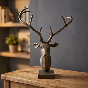 Green with Gold Antique Finished Stainless Steel Pop Art Birthday Table Top Decorative Metal Reindeer Square Base for Home Decor - Product Image 1