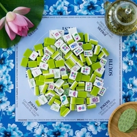 Tuiles de Mahjong en Acrylique Gravées Vert Citron 32mm, 160 Pièces, 4 Couches, Ensemble de Luxe avec Tapis Floral Bleu pour les Rassemblements Sociaux Estivaux