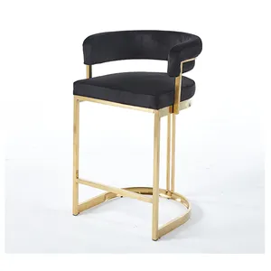 Hot Sales Bar Furniture Simple Stainless Steel Legs Velvet Fabric Home Bar Chair