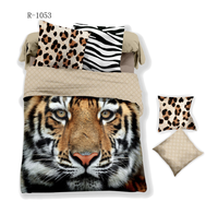 Draps de lit imprimés 3D Anima 100% animaux Housse de couette Taie d'oreiller 4 Pc Set Literie à impression numérique Lion Éléphant Léopard Tigre