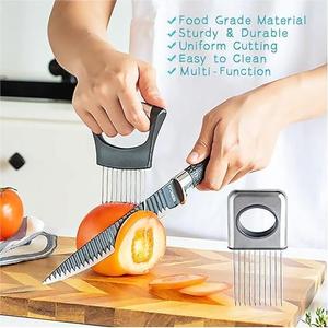 Rebanadora de cebolla de acero inoxidable de 2 piezas y cortador de patatas y verduras, utensilio de cocina, asistente de rebanada de alimentos, herramienta para frutas y verduras - Product Image 4