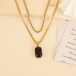 Kalung liontin grosir Mode Pria perhiasan batu permata liontin baja antikarat hitam Onyx Lapis kalung Aventurine - Product Image 2