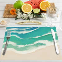 Ensemble de 5 chemins de table et sets de table imprimés en tissu haute densité, motif vagues océaniques, pour la décoration de la table de cuisine et de salle à manger
