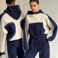 Ensemble de survêtement 2 pièces unisexe style streetwear, comprenant un sweat à capuche oversize color block à empiècements contrastants et un pantalon de survêtement, pour couple