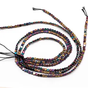 Perles de bijoux faites à la main forme ronde plate couleur arc-en-ciel 4*2mm pierre d'hématite brin de perles en vrac 15 pouces perle pour la fabrication de bijoux