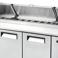 Table de préparation de pizzas commerciale réfrigérée, station de préparation alimentaire en acier inoxydable, refroidisseur de buffet avec couvercles relevables pour boulangerie et charcuterie