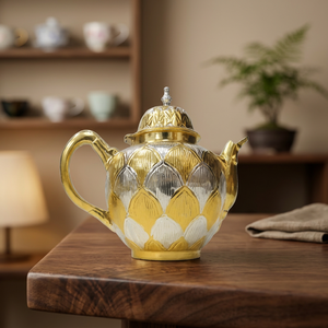 Golden Metal Tea <b>Pot</b> With <b>Lid</b> Modern Luxury Design Decorative Water Kettle With Handle - Product Image 4