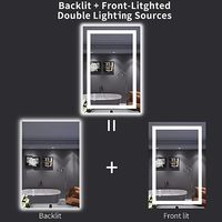 Miroir LED double couche avec rétroéclairage et éclairage frontal, bandes lumineuses doubles, éclairage extra lumineux, variation de luminosité par pression longue durée, moderne, pour salon et salle de sport