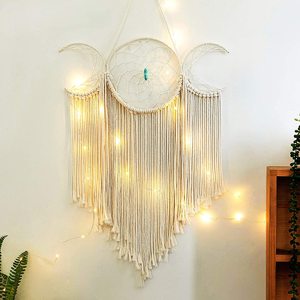 <span class=keywords><strong>Acchiappasogni</strong></span> Boho Grande Fatto a Mano, Decorazione Murale a Tripla Luna in Corda di Cotone Bianca Intrecciata Macramè - Product Image 4