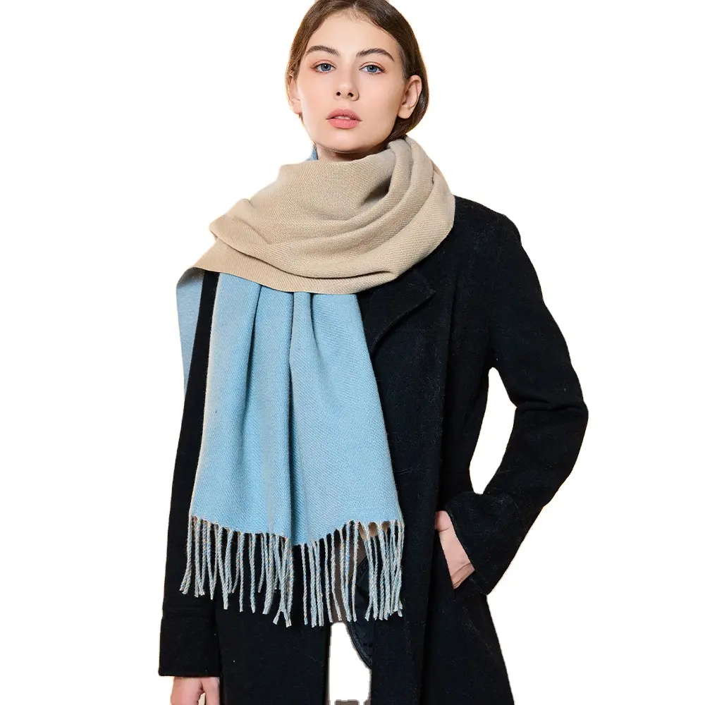 Phụ Nữ Hai Mặt Màu Sắc Pha Trộn Cashmere Chiếc Khăn Với Tua Dày Dài Khăn Thời Trang Màu Rắn Mùa Đông Ấm Khăn Choàng Người Đàn Ông