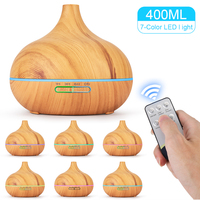Pelembap udara ultrasonik, penyebar minyak esensial pelembab udara kayu 400ML untuk rumah, kamar tidur, kantor, dengan lampu LED