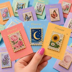 Gran Oferta: Insignias de Esmalte Suave y Duro Impresas, Venta al por Mayor, Diseño Flor y Luna, Artesanía Metálica, Regalo, Insignias de Solapa Personalizadas, Estampadas con Tarjeta Personalizada - Product Image 1
