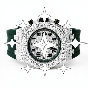 Reloj de lujo para hombre de acero inoxidable con diamantes, cronógrafo redondo de 43 mm, analógico, de cuarzo, correa de silicona verde, cristal de zafiro - Product Image 1