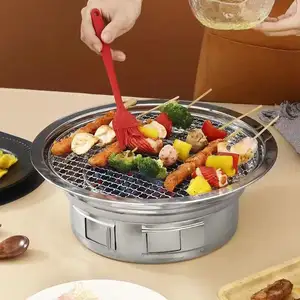 Outdoor Household Stainless Steel Grills Round Non-stick Grills With Charcoal Thickened Field Grills