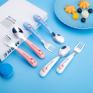 Ensemble de couverts pour enfants en plastique avec poignée, pour bébés, avec boîte, fourchette et cuillère en acier inoxydable - Product Image 4