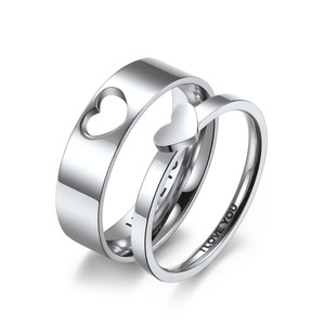 Heart-Shaped <b>Titanium</b> Steel Couple <b>Rings</b> Unisex Engagement Pinky <b>Ring</b> Stainless Steel Colorfast - Product Image 1