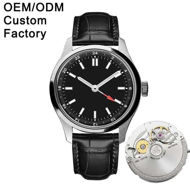 OEM Customized Minor Brand Logo Luxury Men's Mechanical Business Watch Premium Miyota 9075 Automatic GMT Watches Manufacturers