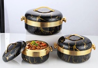 3-teiliges Luxus-Thermo-Kasserolle-Set 1L 2L 3,5L Isolierter Warmhaltebehälter mit elegantem Goldstreifen-Design