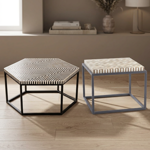 Table basse console de rangement moderne de luxe personnalisée OEM ODM avec incrustations en os, écologique et durable, pour salon, avec cadre en bois, 2 meubles - Product Image 1