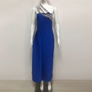 高品质 Vespera 女式单肩舞会礼服长裙水钻肩带晚礼服宝蓝色舞会礼服 - Product Image 1