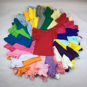RTS Hot Sale Kids Plain <b>Flutter</b> <b>Sleeve</b> Shirts Wholesale Cheap Summer Baby Girls Ruffle <b>Tops</b> for Children Boutique Clothes - Product Image 3