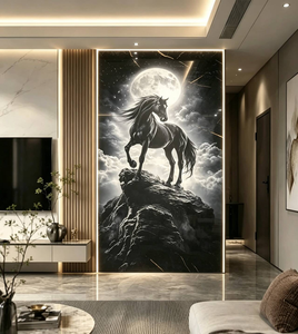 Adesivo Ecologico 3D Stampato a Colori Nero e Oro con Cavallo, Adesivo in Schiuma ad Alta Definizione per Cameretta Bambini, Sfondo TV, Paraschizzi Cucina - Product Image 3