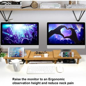 Bamboo computer <b>stand</b>, simple office computer display <b>stand</b>, home desktop computer three-in-one storage rack - Product Image 2