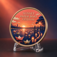 Moneda Conmemorativa Personalizada del Festival del Barco de Papel al Atardecer, con Relieve 3D, de Aleación de Zinc, con Caja de Regalo, Sin Pedido Mínimo