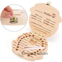 Boîte de fée des dents avec logo personnalisé Boîte de rangement en bois pour les dents des enfants avec cordon ombilical pour cadeau d'anniversaire de dents de bébé
