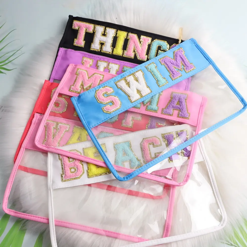 2022 New Monogram Travel Clear Pvc Nylon Pouch Bag Transparent Letter Mama Things Beach Patch Cosmetic Bag With Zipper