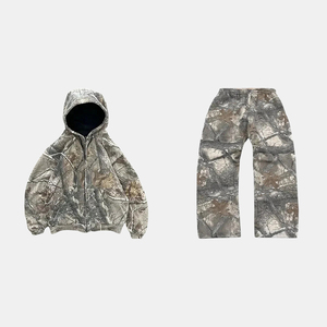 KingSen Ensemble de survêtement personnalisé pour homme, 100% Coton, imprimé intégral, comprenant un sweat à capuche zippé à épaules tombantes et un pantalon, coupe ample, style streetwear - Product Image 5